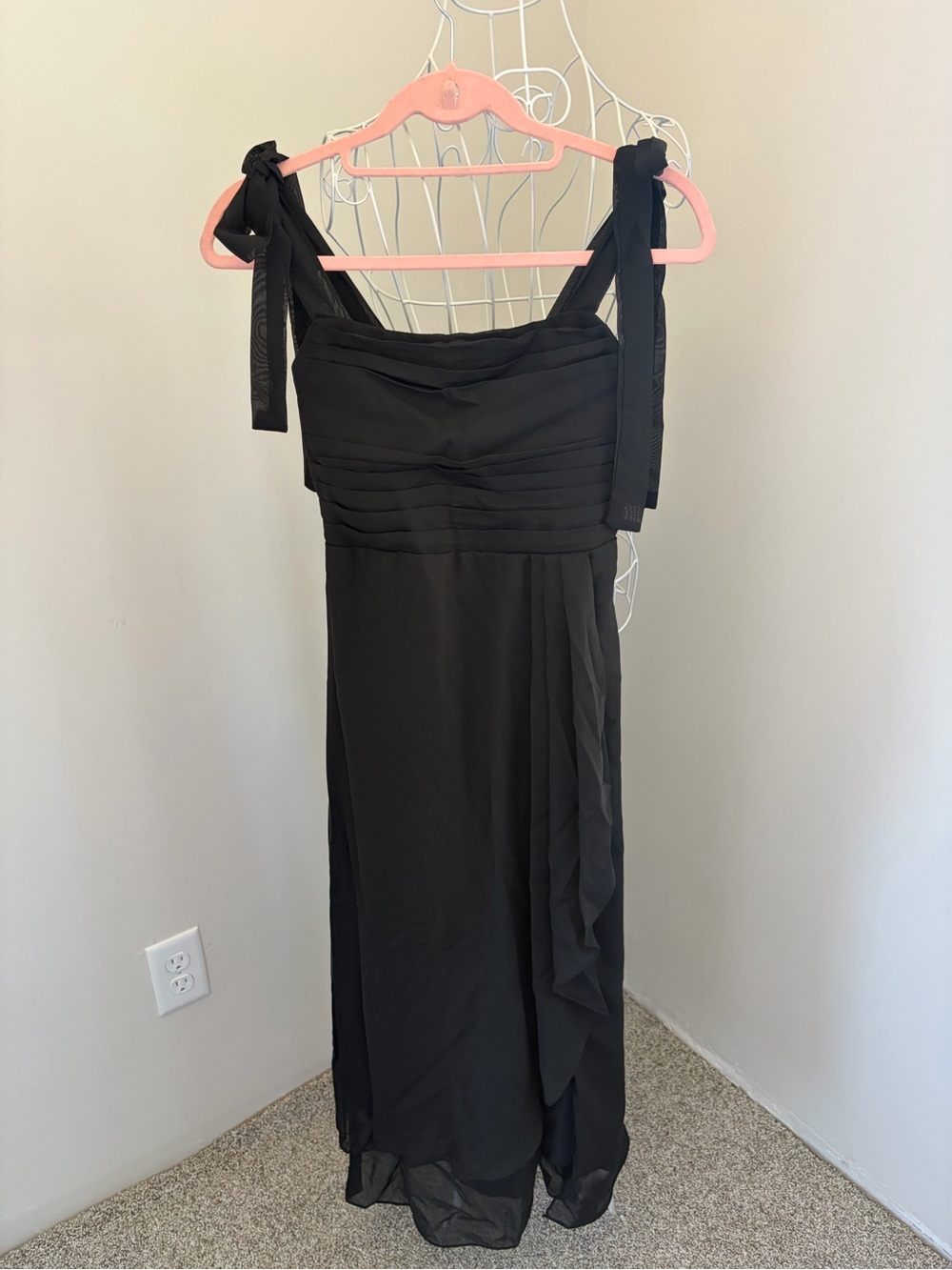 Girls' Black Tie-Shoulder Formal Dress